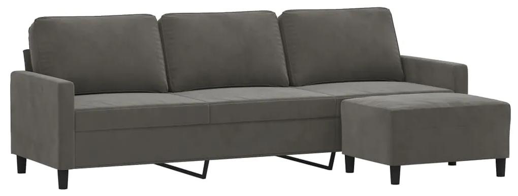 Canapea cu 3 locuri si taburet, gri inchis, 210 cm, catifea