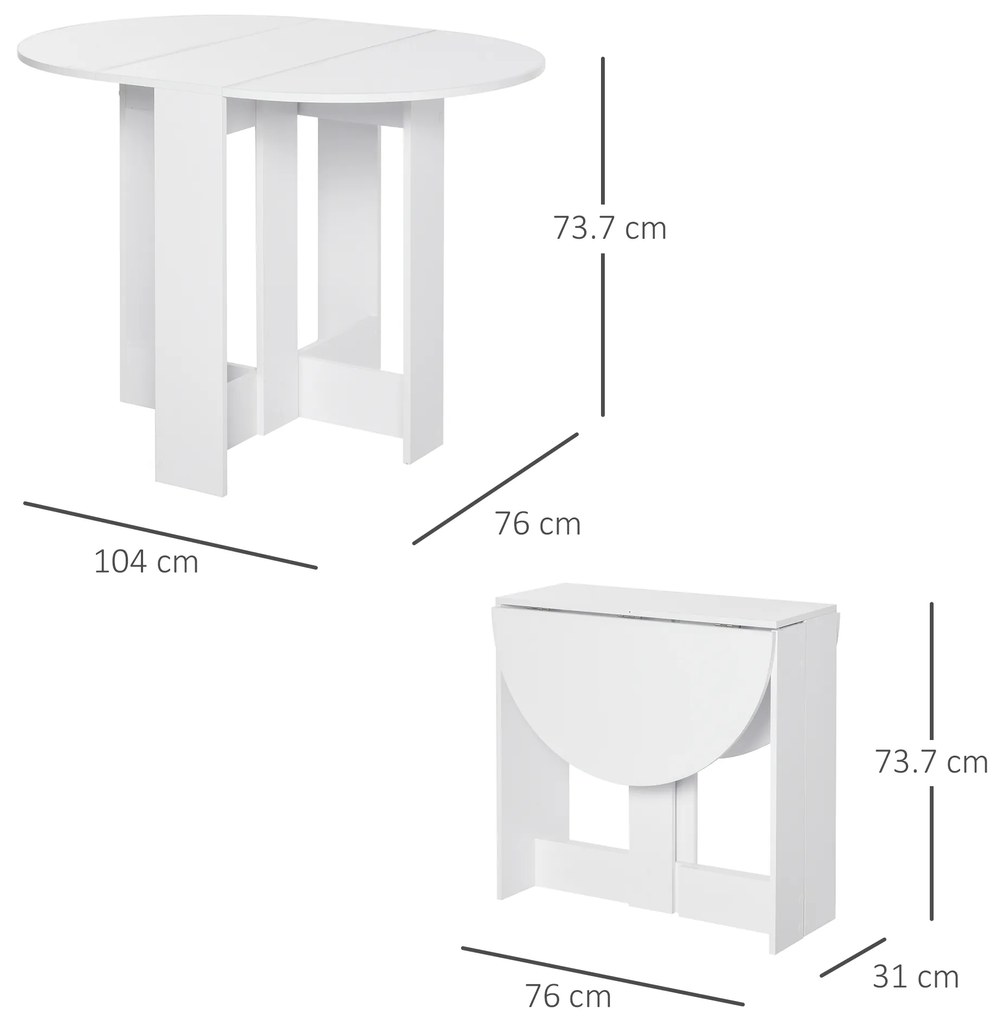 Masuta Pliabila cu Economie de Spatiu pentru 2 Persoane, cu fixare cu balamale, din PAL si metal, Alba HOMCOM | Aosom Romania