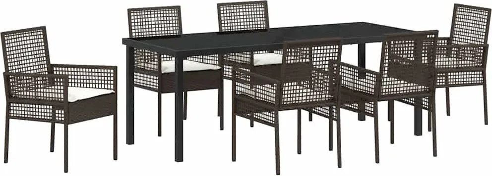 vidaXL Set de masă pentru grădină cu pernă 7 pcs Maro poliratan