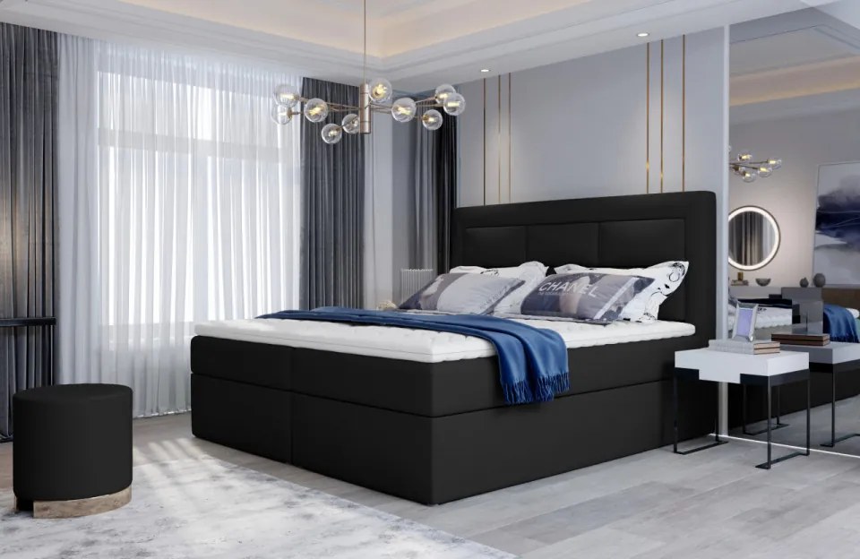 Pat tapitat, boxspring, cu spatiu pentru depozitare, 140x200 cm, Vivre 142, Eltap (Culoare: Negru / Matt Velvet 99)