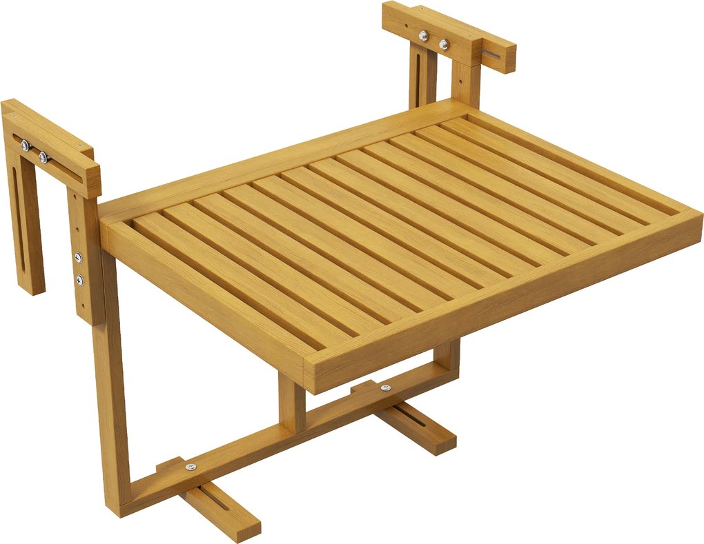 Outsunny Masă Suspendată de Exterior, Masă Reglabilă pentru Balustradă, Blat Suport cu Montare pe Perete, 68x65x40,5-55 cm, Tec | Aosom Romania