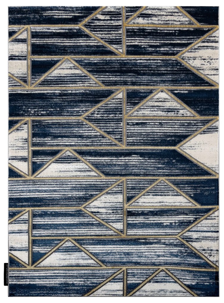 Covor DE LUXE modern 462 Geometric - structural albastru inchis / aur