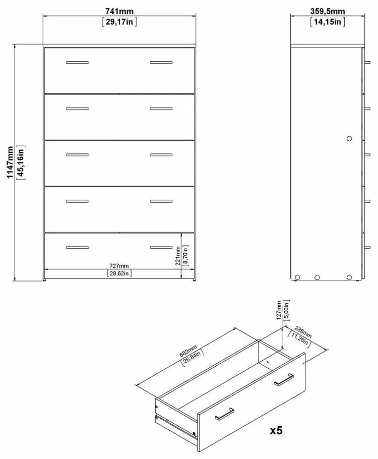 Comodă albă înaltă 74x115 cm Space – Tvilum