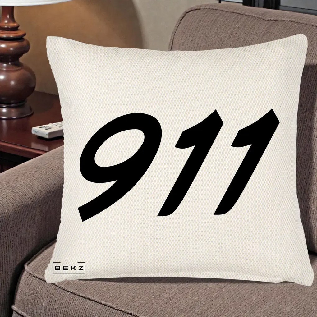 Perna Personalizata 911 Bold, 40x40 cm, Crem Reliefat, Husa Detasabila, Perna Inclusa, BEKZ®