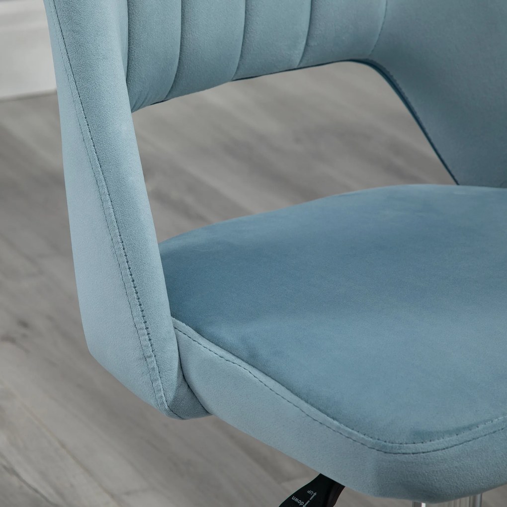 Vinsetto Scaun de birou, Înălțime ajustabilă Scaun de birou fără brațe, Drehbar Bürostuhl cu aspect de catifea, Scaun de schmink ergonomic pentru dormitor, birou acasă, Albastru | Aosom Romania