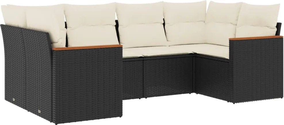 vidaXL Set mobilier de grădină cu perne, 6 piese, negru, poliratan
