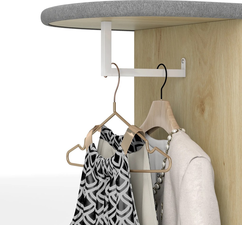 HOMCOM Dulap pentru călcat din lemn masă de călcat pe roți bară de suspendare raft 125 x 43,5 x 102,5 cm lemn natural | Aosom Romania