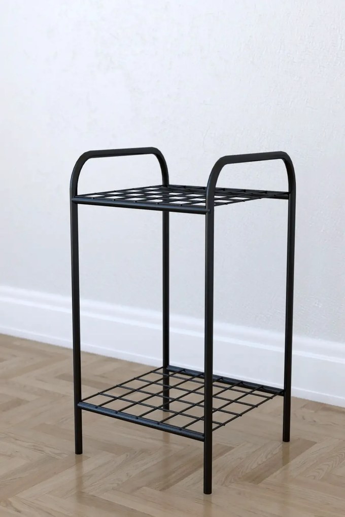 Etajera metal pentru flori 2 rafturi Decor Homs 33 x 60 x 31 cm, negru