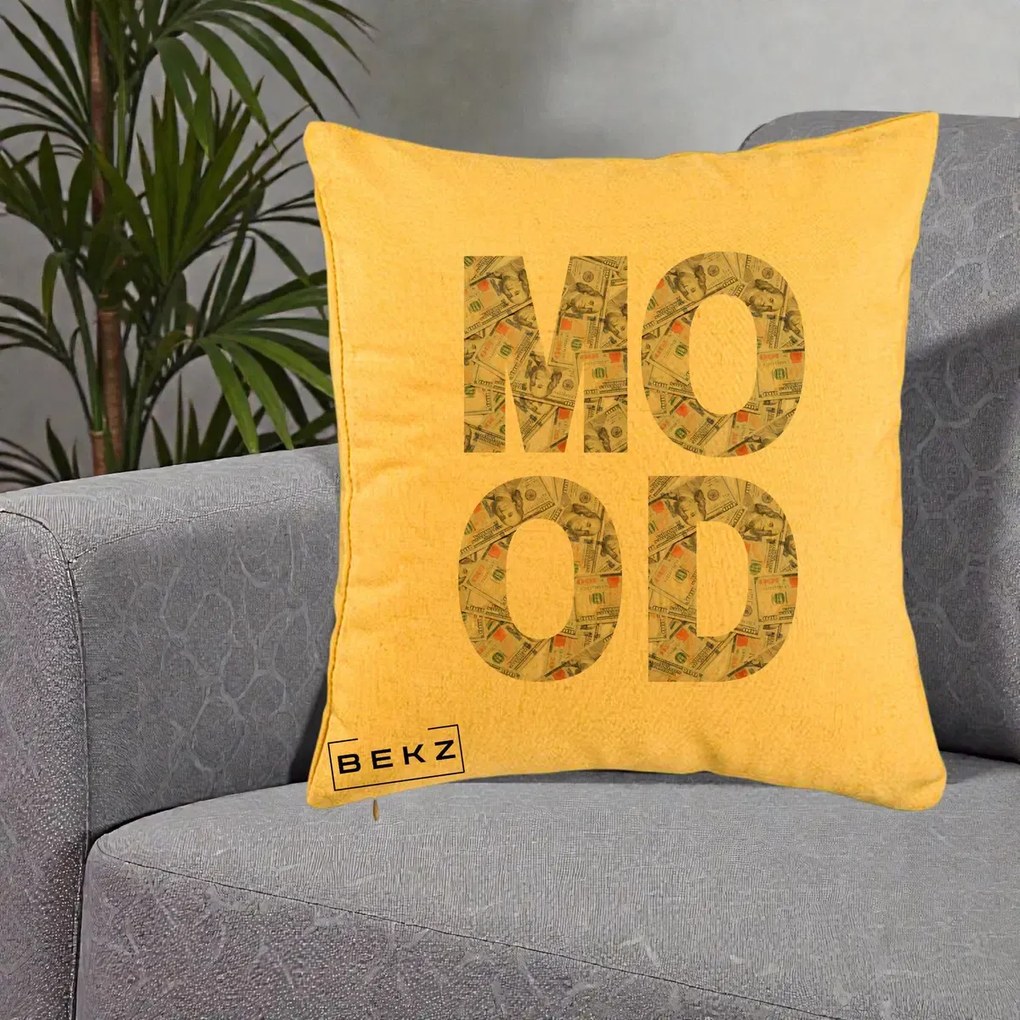 Perna Decorativa MOOD Money Grafic Urban, 40x40 cm, Galben, Husa Detasabila, Perna Inclusa, BEKZ®