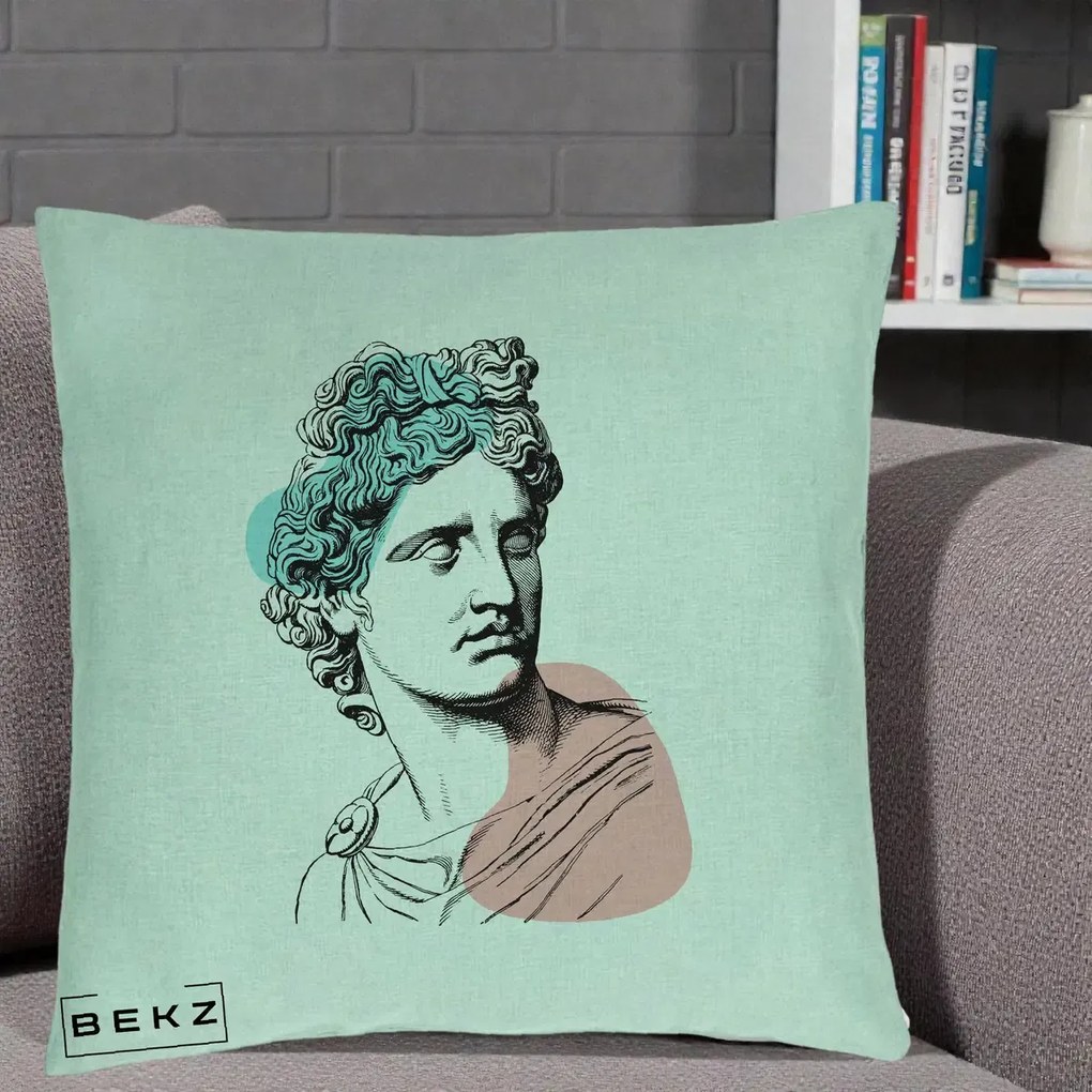 Perna Decorativa Bust Grec Vaporwave, 40x40 cm, Verde Menta, Husa Detasabila, Perna Inclusa, BEKZ®
