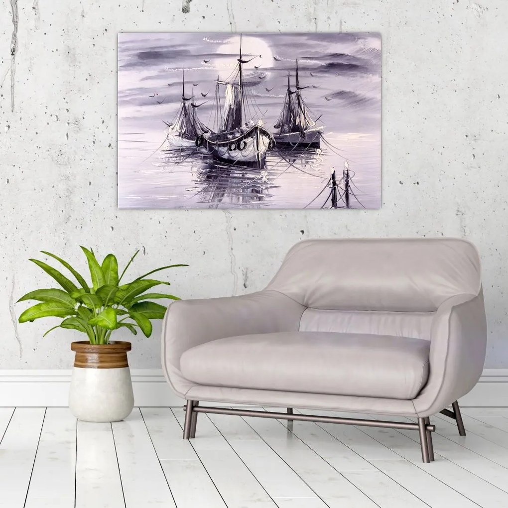 Tablou - Port marin, pictură în ulei (90x60 cm)