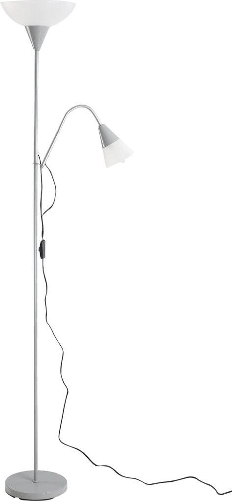 HOMCOM Lampada da terra a 2 Lampade regolabile forma madre-figlia moderna con base in acciaio per ufficio camera da letto soggiorno argento bianco Ф28 x 179.5Acm