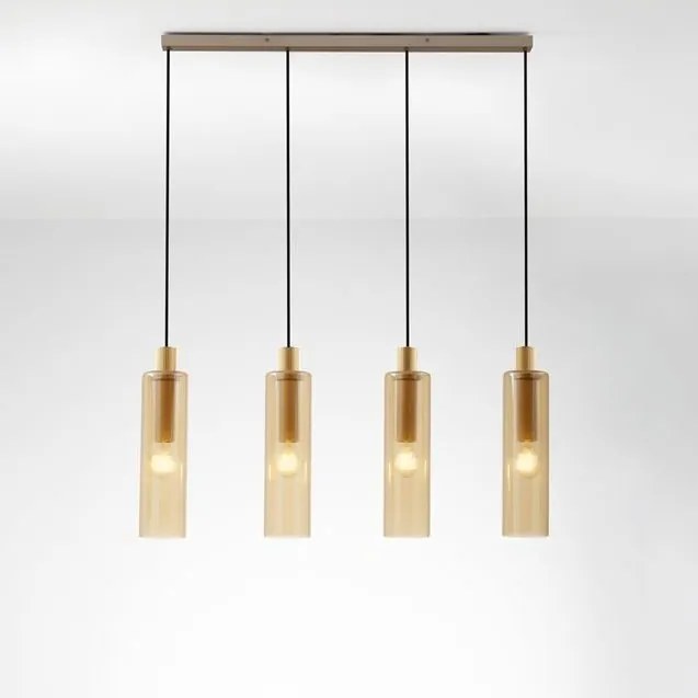 Lustra cu 4 pendule metal auriu, sticla chihlimbar ZOELLA