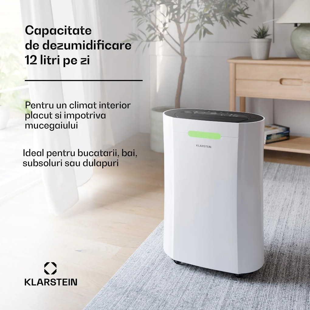 Klarstein AeroDry Smart 12 dezumidificator, 12 l/zi, 30 m², senzor de umiditate, app control, 135 m³/h