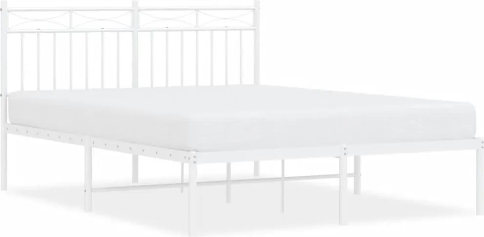 vidaXL Cadru de pat metalic cu tăblie, alb, 140x200 cm