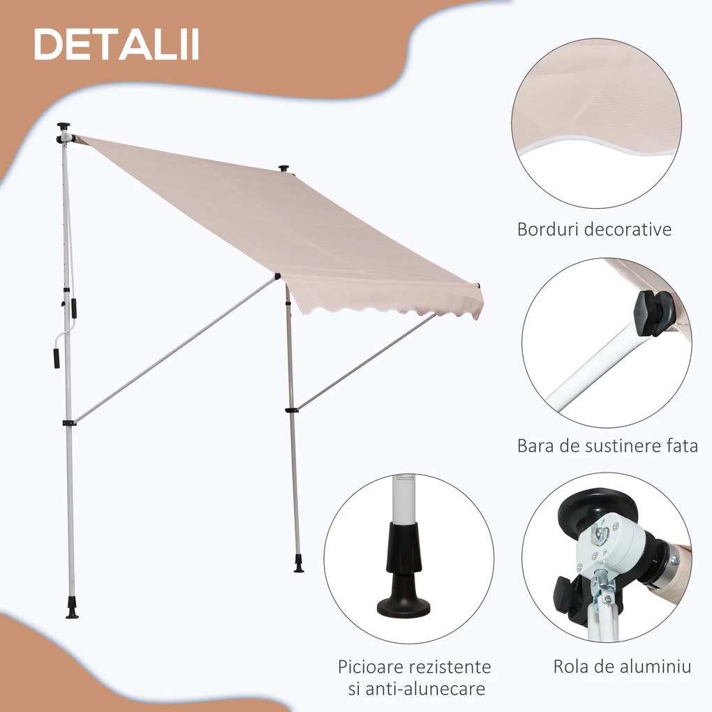 Copertina retractabila Outsunny cu Manivela, Cadru Telescopic si Unghi Reglabil | Aosom RO