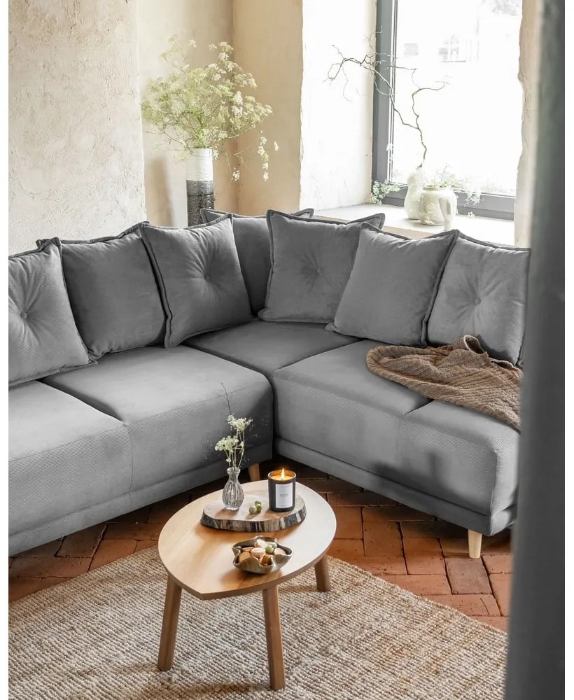 Colțar gri extensibil cu tapițerie din catifea reiată (colț dreapta) Lazy Lukka – Miuform