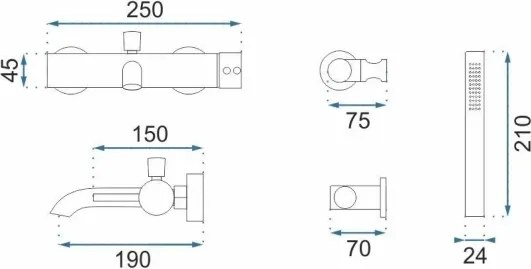 REA-B1115 - Set pentru cadă LUNGO, cupru periat