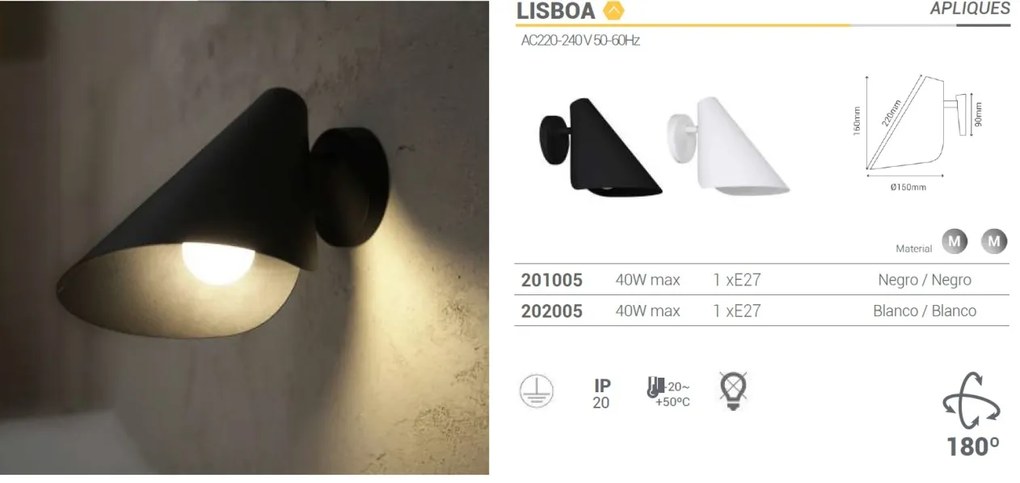 Aplica de perete design modern minimalist LISBOA negru