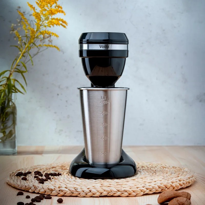 Mixer pentru frappe Oliver Voltz OV51163E, 100W, Bol din otel inoxidabil 450 ml, 2 viteze, Agitator otel, Negru