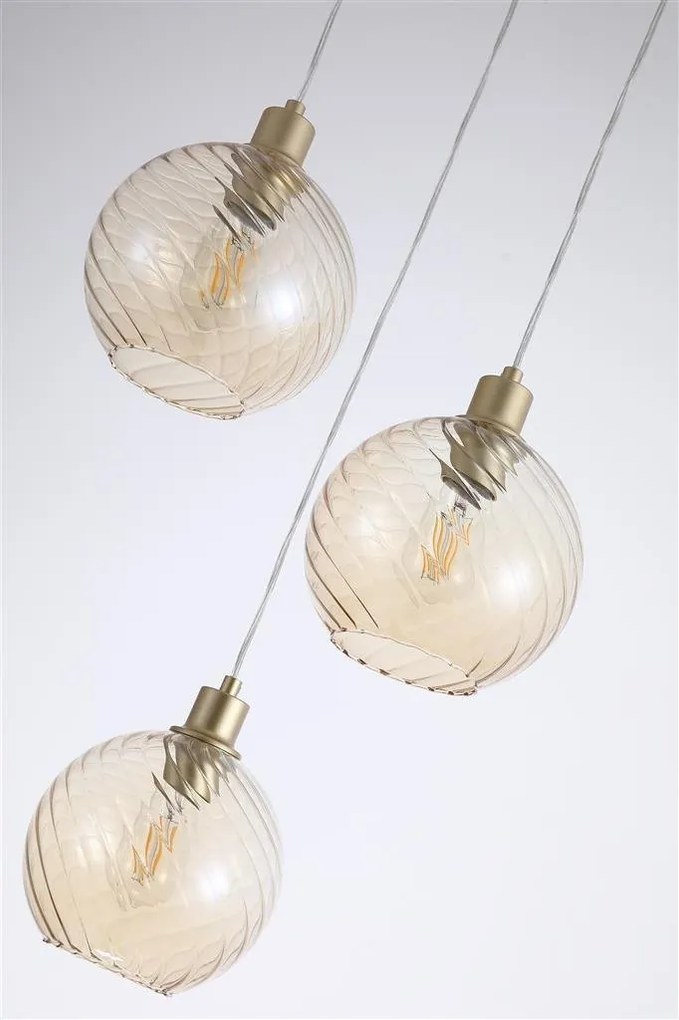 Lustra cu 3 pendule metal auriu, sticla champanie Radiance