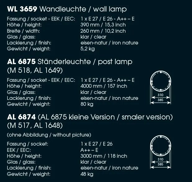 Aplica 1/2 iluminat exterior din fier forjat WL 3659