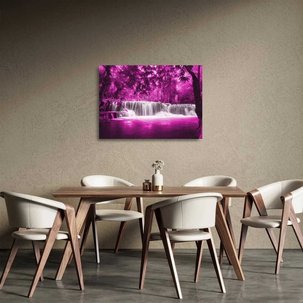 Tablou pe sticlă - Cascadă, violet (70x50 cm)