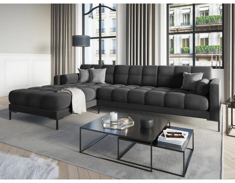 Colțar din catifea cu extensie pe partea stângă Cosmopolitan Design Bali, gri închis