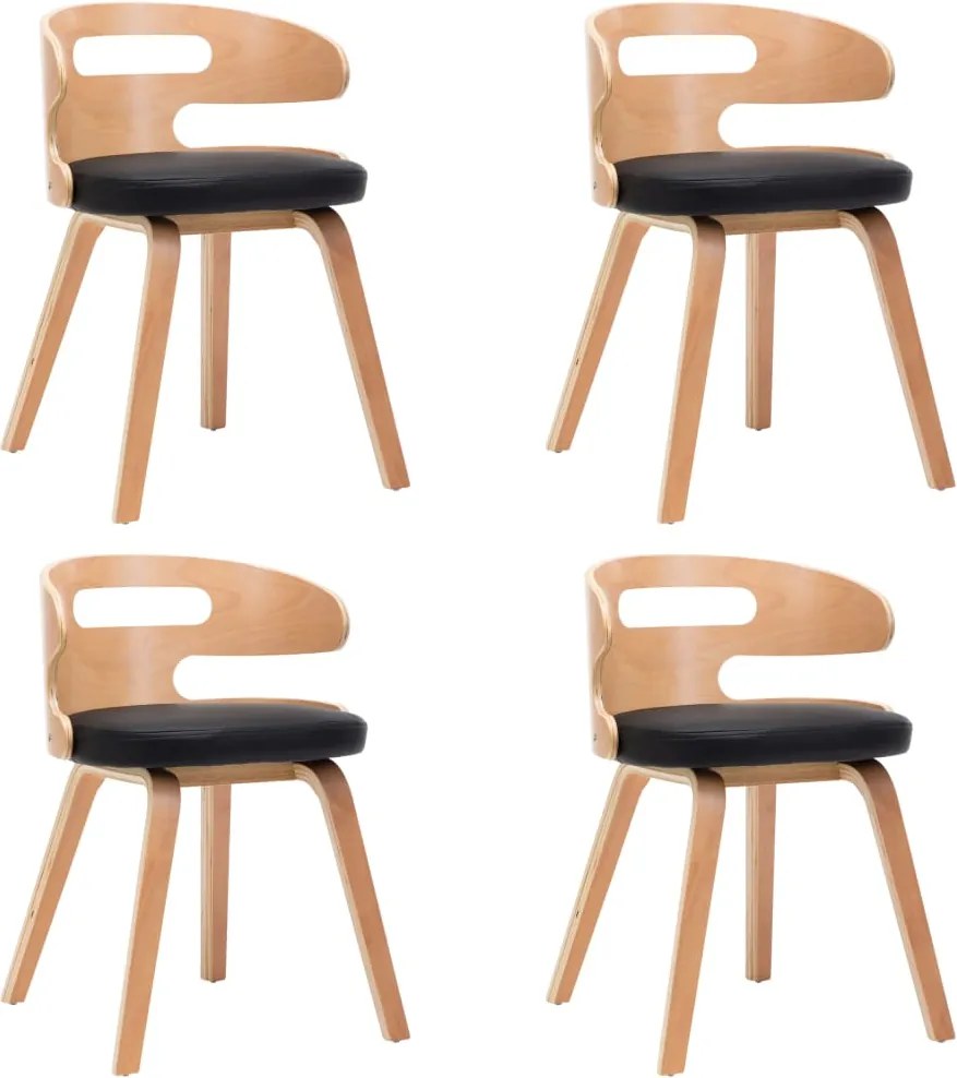 vidaXL Scaune de bucătărie 4 buc, negru, lemn curbat & piele ecologică