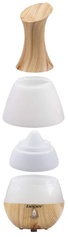 Difuzor de aroma Beper 70.405, 4 W, 235 ml, Potrivit pentru uleiuri esențiale, Lumina LED, 7 culori, Imitatie lemn/Alb