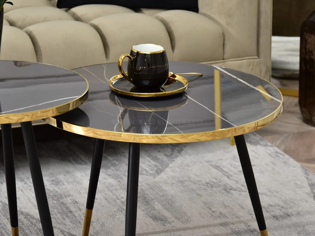 Set de 2 măsuțe de cafea Zoya Zest S (marmură grafit + aurie + negru). 1111892