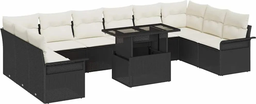 vidaXL Set de canapele pentru grădină 11 pcs Negru Rattan poli