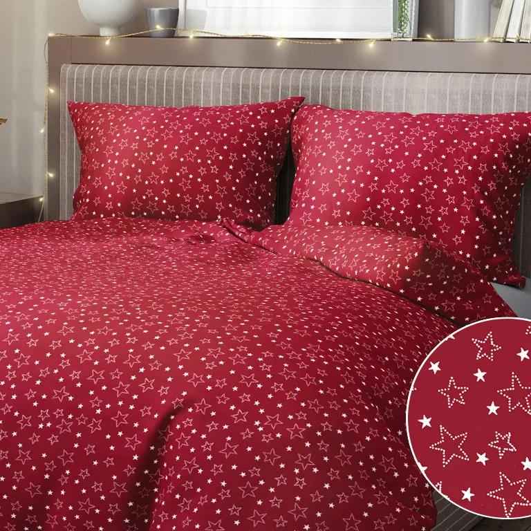 Goldea lenjerie de pat din bumbac - model x-15 de crăciun - steluțe albe pe roșu 140 x 200 și 70 x 90 cm