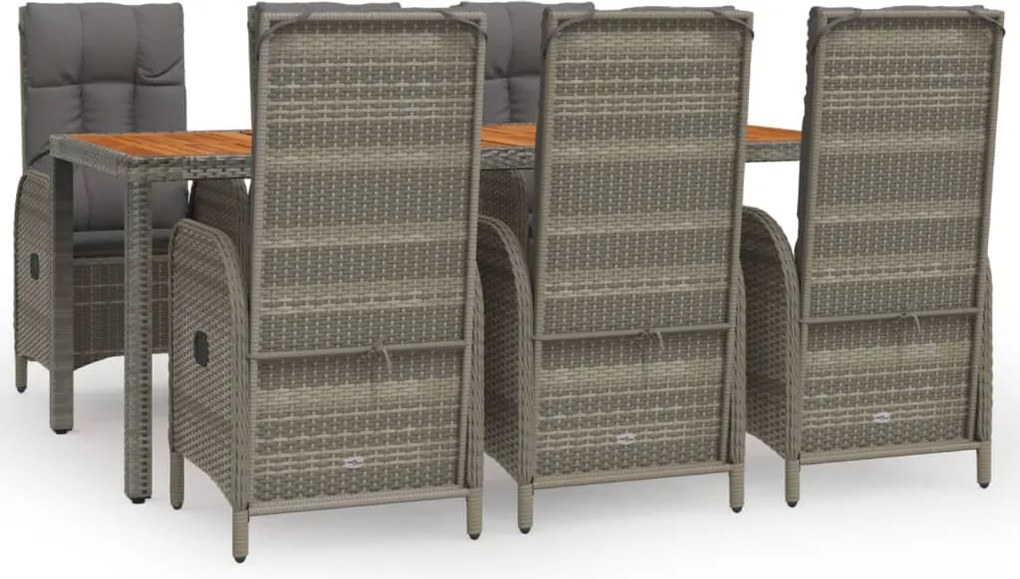 vidaXL Set mobilier de grădină cu perne, 7 piese, gri, poliratan