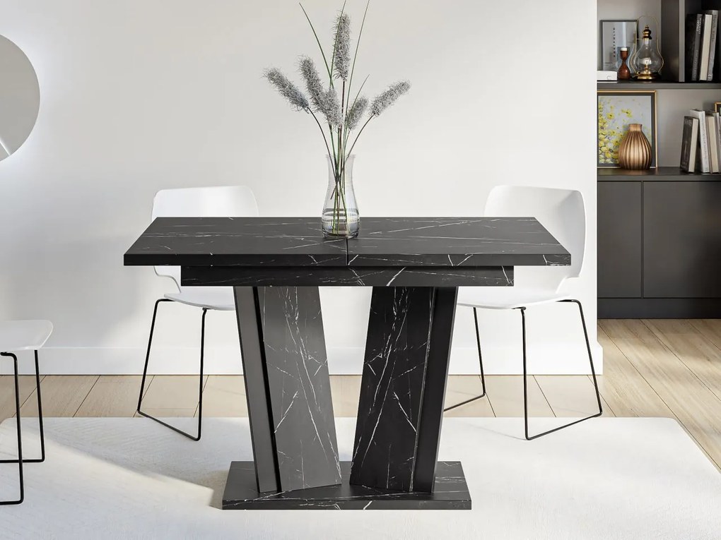 Masă sufragerie extensibilă Ledysa II (Negru Marmură royal + lucios negru) (pentru 2-6 persoane). Promo -17%. 1105393