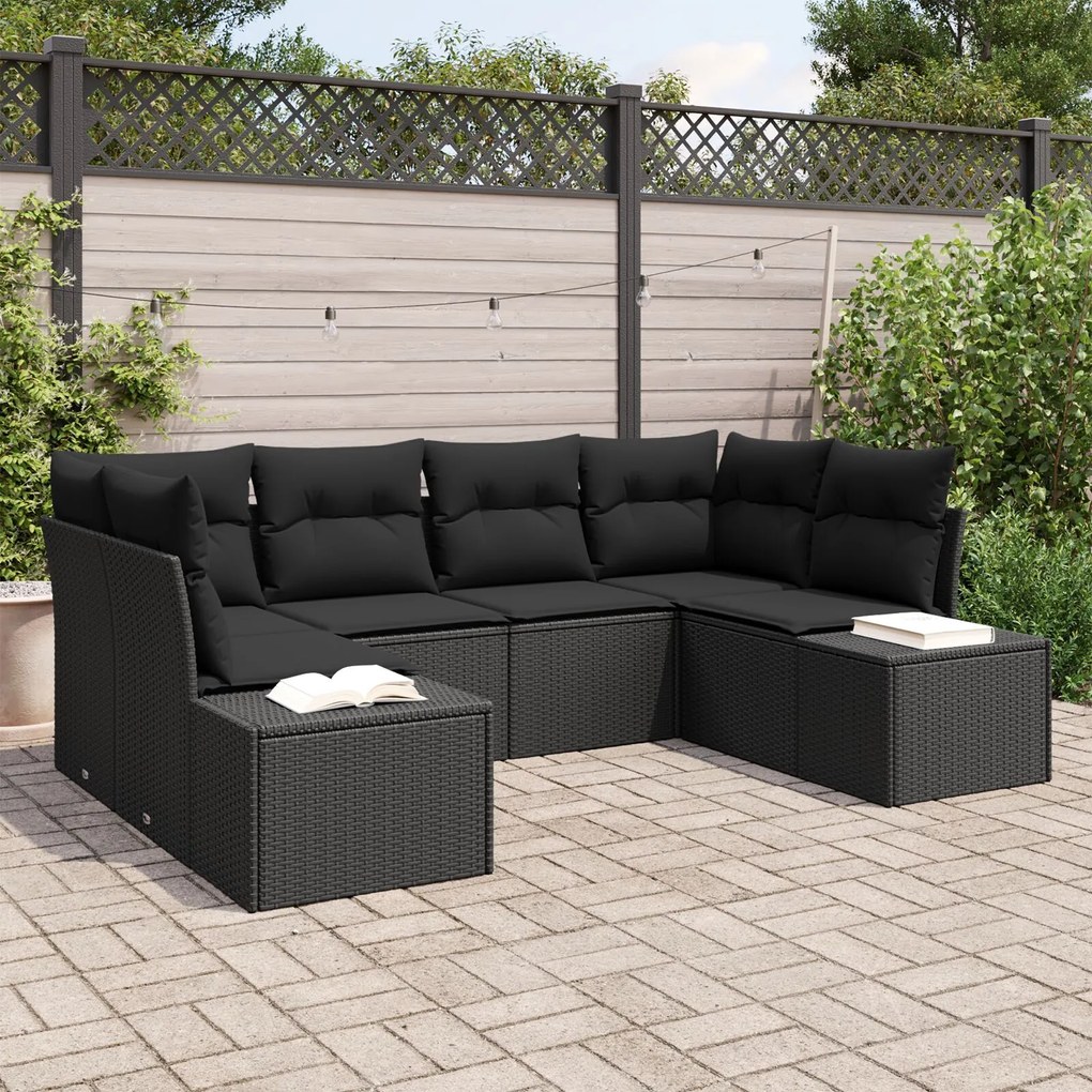 vidaXL Set de canapele pentru grădină cu pernă 6 pcs Negru Rattan poli