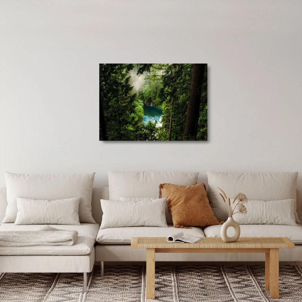 Tablou pe sticlă - Fereastra între copaci (70x50 cm)