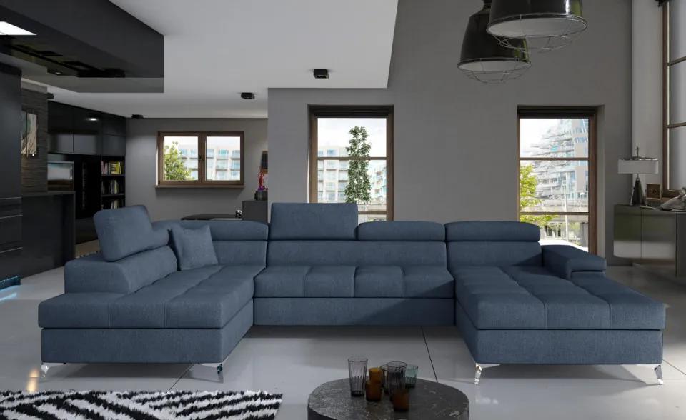 Canapea modulara, extensibila, cu spatiu pentru depozitare, 345x202x90 cm, Eduardo L03, Eltap (Culoare: Albastru deschis / Omega 86)