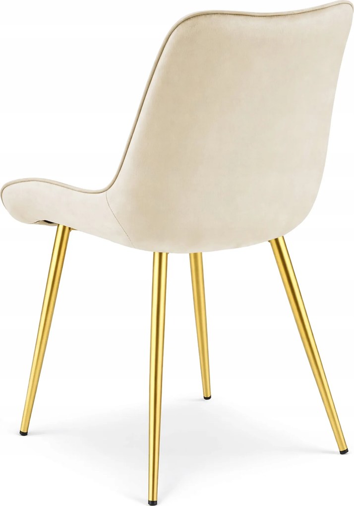 OFERTA Scaun de catifea bej deschis BERA cu picioare aurii II. calitate