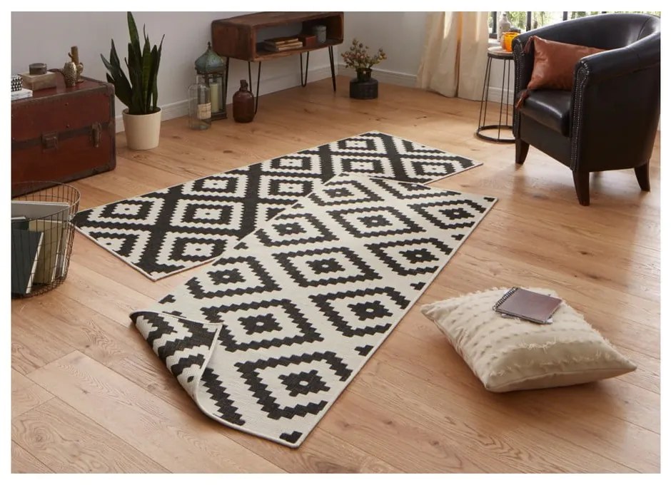 Covor adecvat pentru exterior NORTHRUGS Malta, 80 x 250 cm, negru - crem