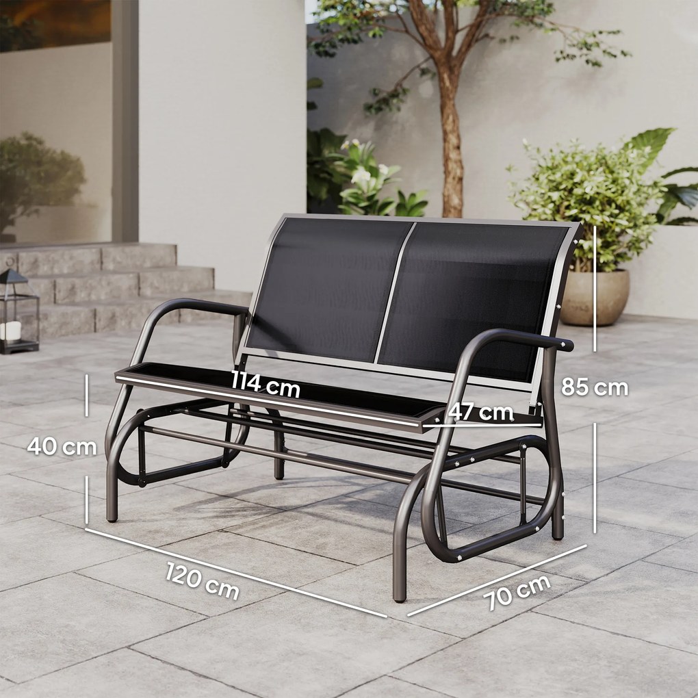 Outsunny Banca tip Leagan 2Locuri in Metal, Negru, 123x70x87cm | Aosom Romania