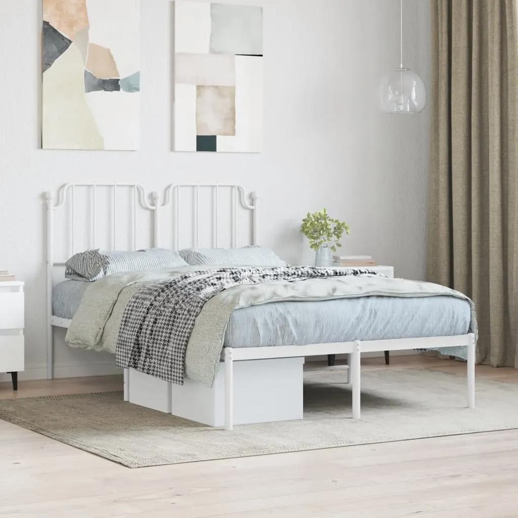 373933 vidaXL Cadru de pat metalic cu tăblie, alb, 120x190 cm