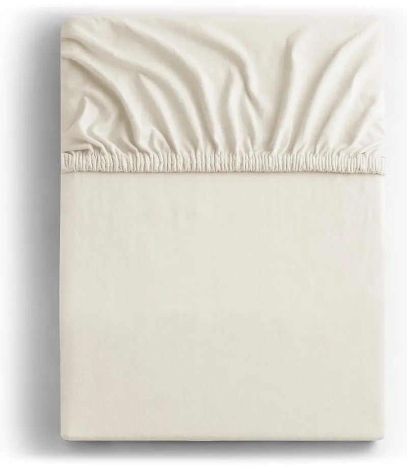 Cearceaf alb-crem din jerseu cu elastic 240x200 cm Amber – Restilo