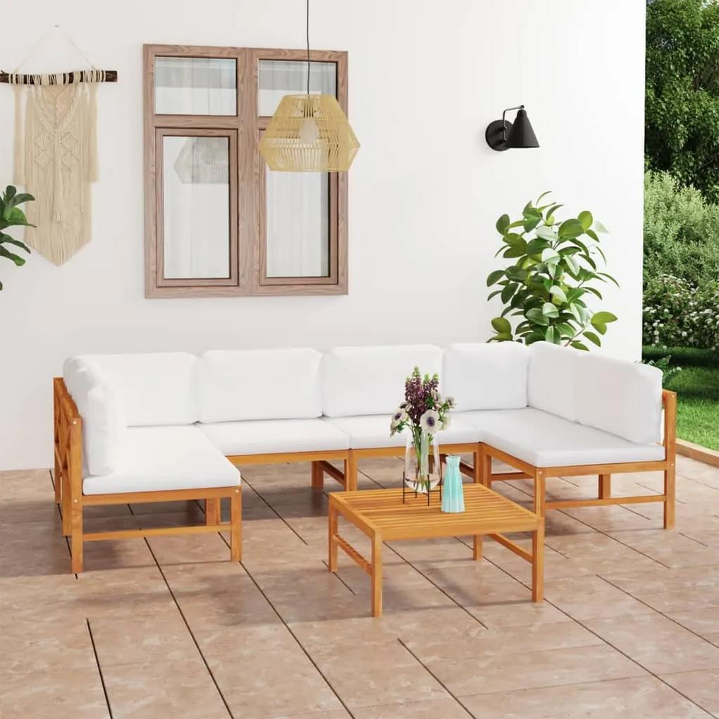 3087238 vidaXL Set mobilier grădină cu perne crem, 7 piese, lemn masiv de tec