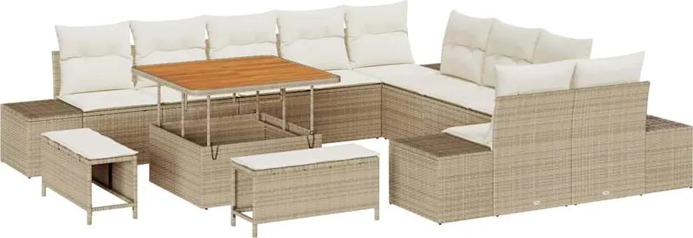 vidaXL Set de canapele pentru grădină cu pernă 13 pcs Bej poliratan
