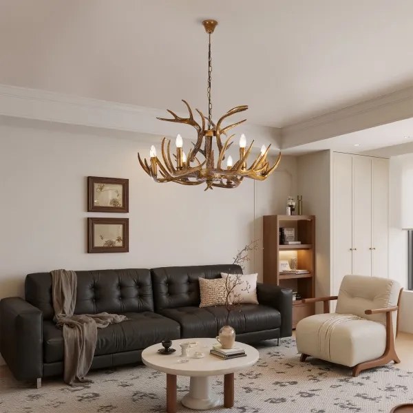 Brilagi - Candelabru suspendat cu lanț DEER, 6xE14/10W/230V, Ø 80 cm, cu coarne