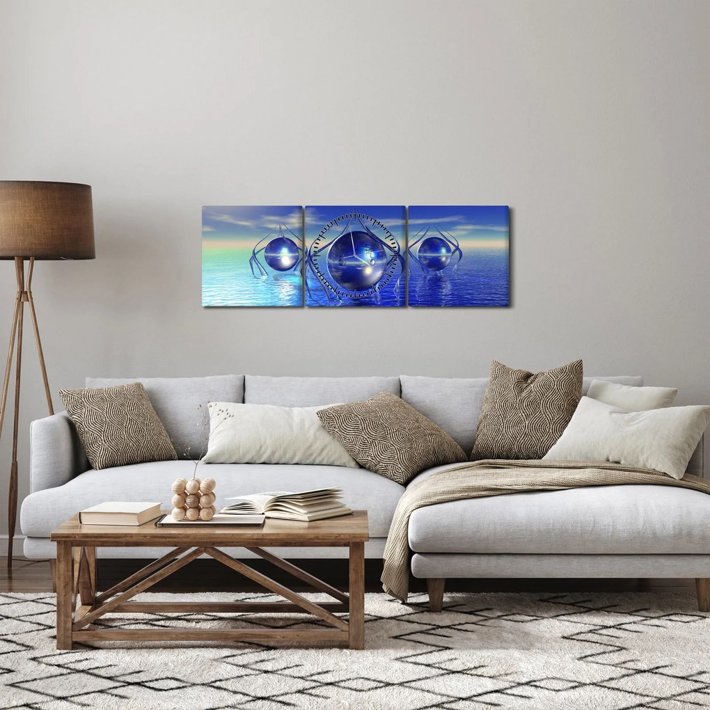 Tablou cu abstracție - apa (cu ceas) (90x30 cm)