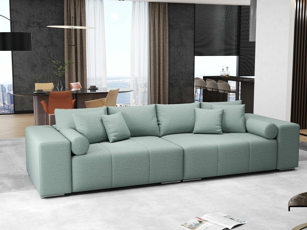 Canapea extensibilă dumonde cu ladă de depozitare si sezut confortabil din spuma high-density, Marbela Enjoy Mint XXL 295x100 cm