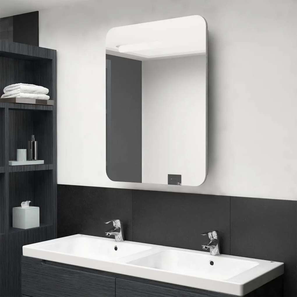 Dulap de baie cu oglinda si LED-uri, gri beton, 60x11x80 cm Gri beton