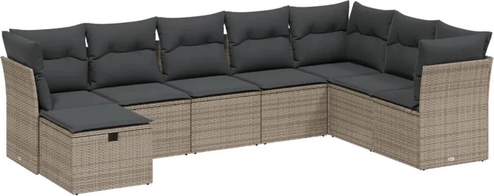 vidaXL Set canapele de grădină cu perne, 8 piese, gri, poliratan